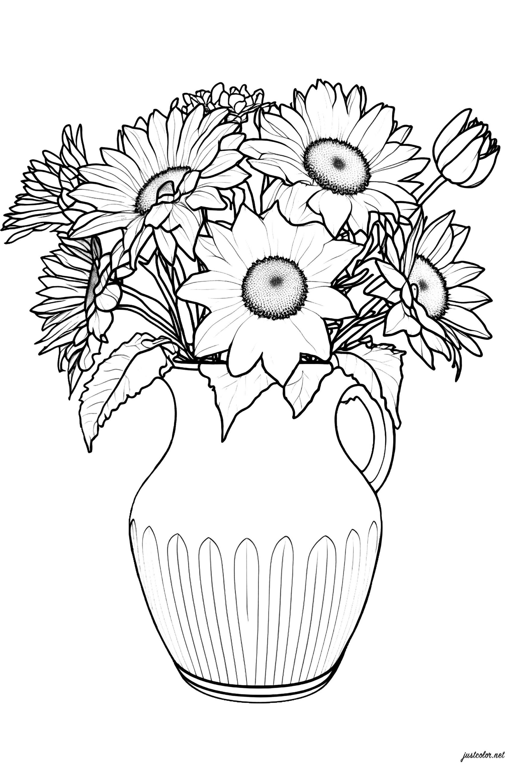 35 Flower Vase Coloring Pages Printables